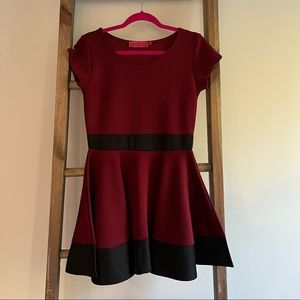 Boohoo Maroon and Black Fit and Flare Dress